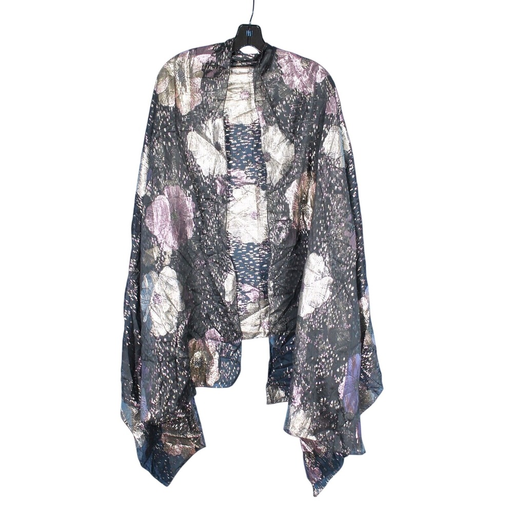 VTG CAROLINA AMATO Black w/METALLIC Floral CHIFFON Evening Party WRAP SHAWL